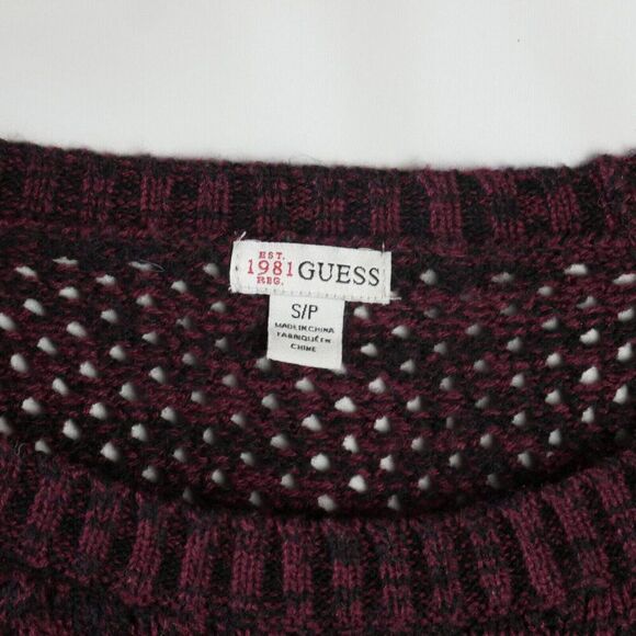 Guess Women S/P Red Heather Open Stitch Long Sleeve Scoop Neck Sweater Pullover - Picture 3 of 13